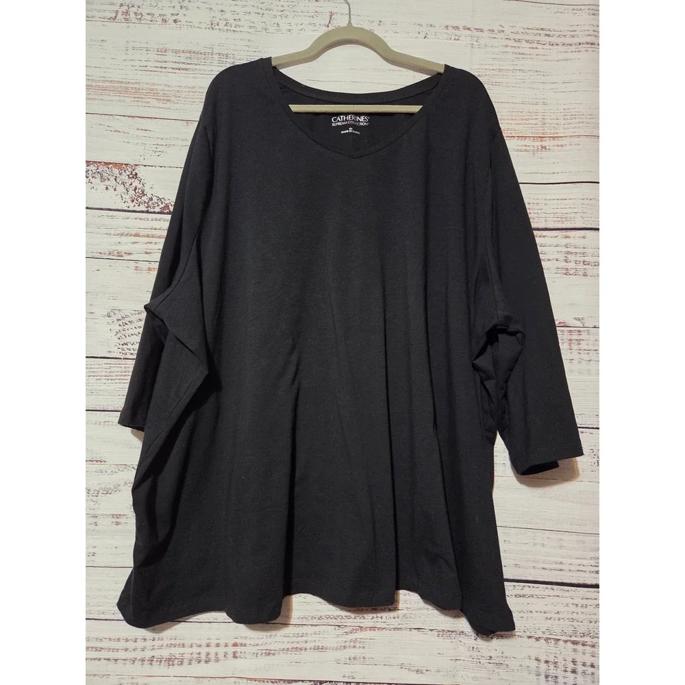 Catherines Suprema Collection Black V-Neck 3/4 Sleeve Top Plus Size 4X